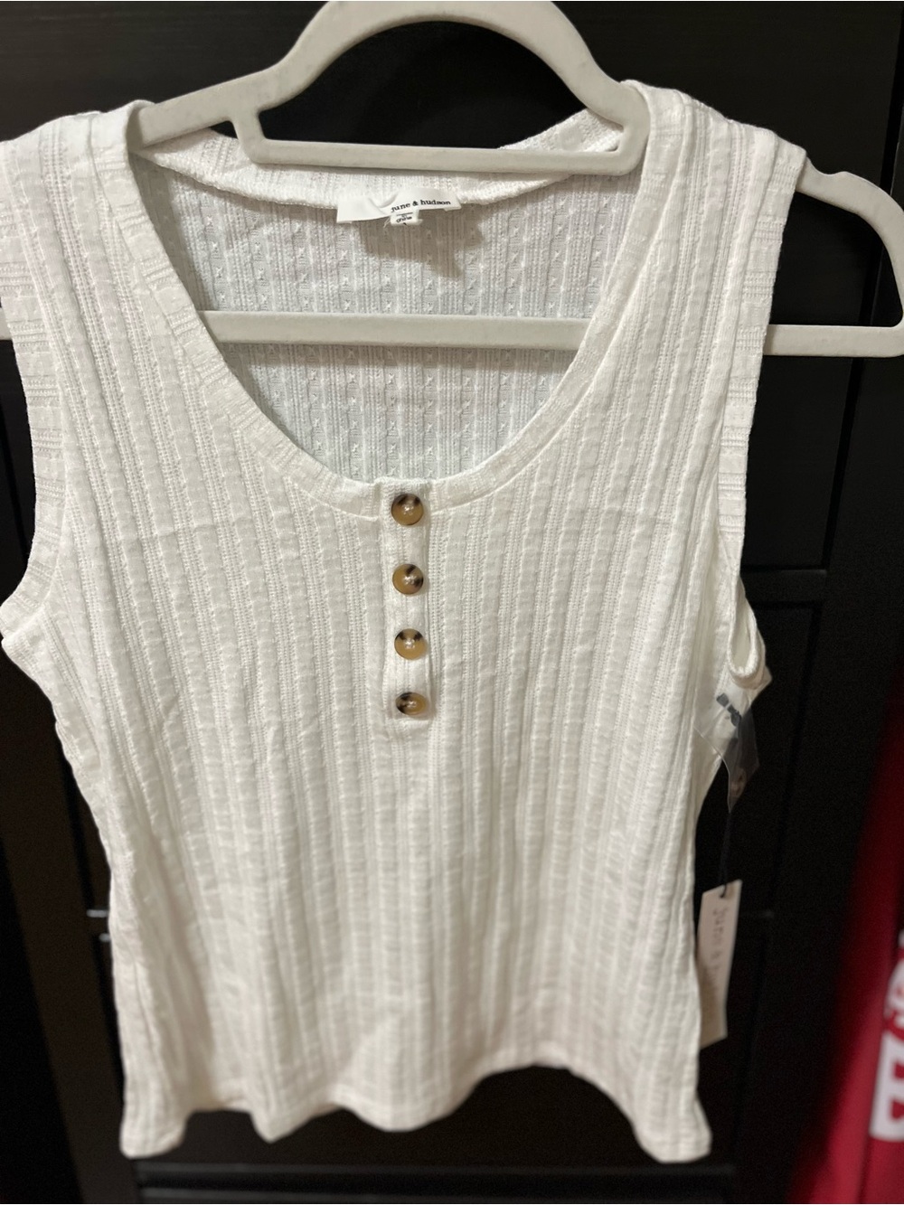 Women’s White Ribbed Henley Tank Top with Button Detail